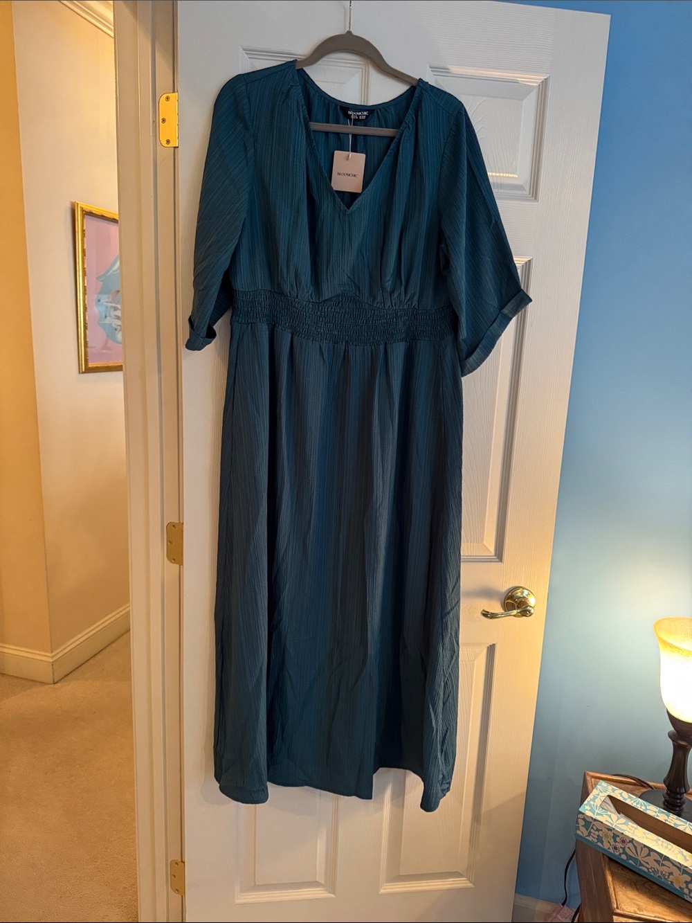 BloomChic Teal-Blue Maxi Dress with Smocked Waist